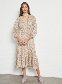 Buy Printed V-Neck Maxi Dress Multicolour in UAE