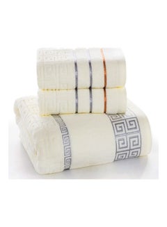 Buy 3-Piece Plaid Cotton Towel Bath Set White 30X20X10cm in Saudi Arabia