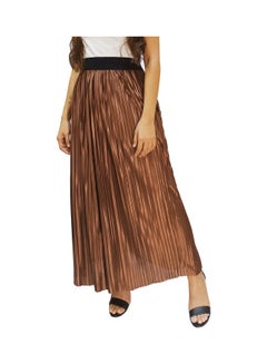 Buy Elastic Waist Pleated Detail Maxi Skirt Brown in UAE