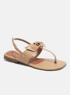 Buy Casual Plain Flat Sandals Beige in Saudi Arabia