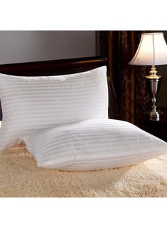 Buy 2-Piece Hotel Striped Bed Pillow Set Cotton White 50x70cm in UAE