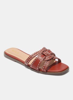 Buy Fashionable Casual Flat Sandals Tan/Silver in UAE