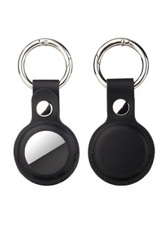 Buy Pack of 2 Keychain Holder For AirTag Leather Case Key Ring Black in UAE