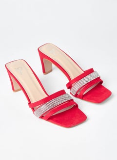 Buy Fashionable Casual Heeled Sandals Silver/Red in UAE