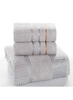 Buy 3-Piece Plaid Cotton Bath Towel Grey 30 X 20 X 10cm in UAE