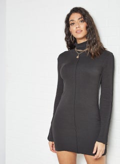 Buy Seam Detail High Neck Dress Black in Saudi Arabia