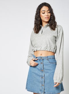 Buy Collared Crop Sweatshirt Grey in Saudi Arabia