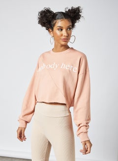 Buy Slogan Cropped Sweatshirt Pink in Saudi Arabia