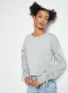 Buy Ruched Detail Sweatshirt Grey in Saudi Arabia