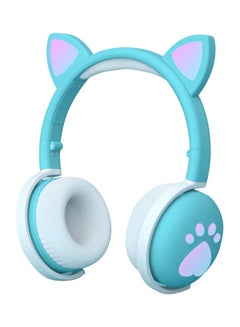 Buy Wireless Headphones Cute LED Cat Ear BT With Mic Green/White in UAE
