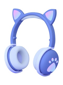 Buy Wireless Headphones Cute LED Cat Ear BT With Mic Blue/White in UAE