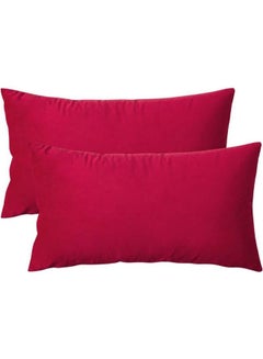 Buy 2-Piece Simple Velvet Decorative Pillow Red in Saudi Arabia