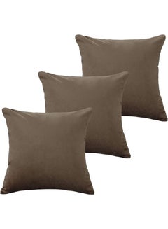 Buy 3-Piece Velvet Decorative Filled Cushion Brown 40x40cm in Saudi Arabia