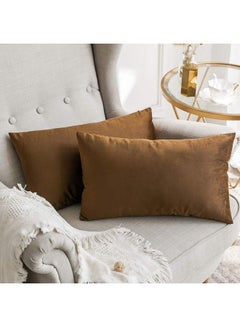 Buy 2-Piece Velvet Decorative Pillow Brown in Saudi Arabia