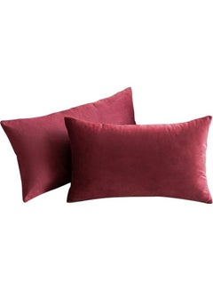 Buy 2-Piece Simple Velvet Decorative Pillow Red in Saudi Arabia