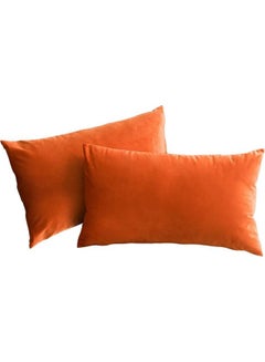 Buy 2-Piece Simple Velvet Decorative Pillow Orange in Saudi Arabia