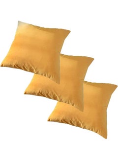 Buy 3-Piece Velvet Decorative Cushion Yellow 30x30cm in Saudi Arabia