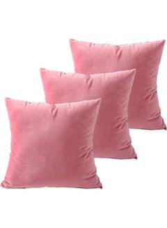 Buy 3-Piece Velvet Decorative Cushion Pink 25x25cm in Saudi Arabia