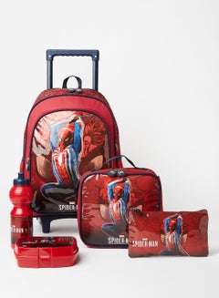 Buy 5 Piece Spiderman Boys Trolley Backpack Set 16 Inch Red in Saudi Arabia