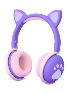 Buy BT Wireless Headphones Cute LED Cat Ear With Mic Dark Purple/Pink in UAE