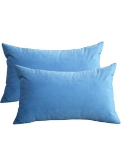 Buy 2-Piece Velvet Decorative Filled Cushion Blue in Saudi Arabia