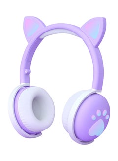 Buy Wireless Headphones Cute LED Cat Ear BT With Mic Purple/White in UAE