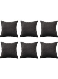 Buy 6-Piece Velvet Decorative Filled Cushion Black 30x30cm in Saudi Arabia