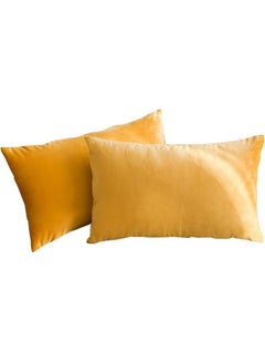 Buy 2-Piece Simple Velvet Decorative Pillow Yellow in Saudi Arabia