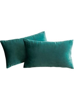 Buy 2-Piece Velvet Decorative Cushion Green in Saudi Arabia