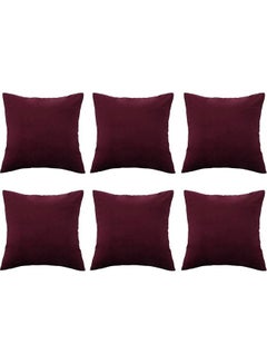 Buy 6-Piece Velvet Decorative Filled Cushion Wine Red in Saudi Arabia