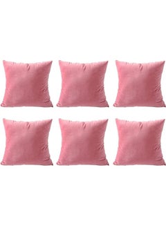 Buy 6-Piece Velvet Decorative Filled Cushion Pink in Saudi Arabia