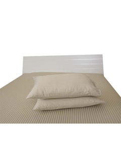 Buy 2-Piece Hotel Linen 100% Cotton 250Tc 1cm Stripe Pillow Cover Set Cotton Stone 50x75cm in UAE
