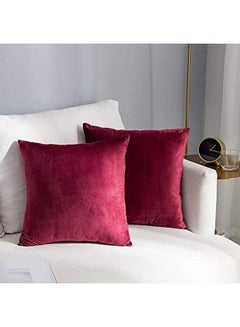 Buy 2-Piece Simple Velvet Decorative Cushion Red in Saudi Arabia