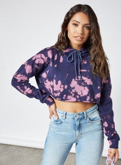 Buy Cropped Tie Dye Hoodie Blue/Purple in UAE