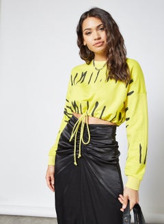 Buy Graphic Print Cropped Sweatshirt Lime in Saudi Arabia