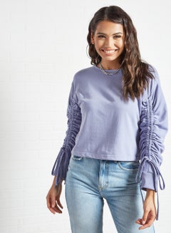 Buy Ruched Detail Sweatshirt Lilac in UAE