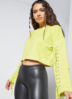 Buy Lace Up Cropped Sweatshirt Yellow in Saudi Arabia
