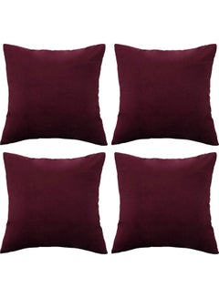 Buy 4-Piece Simple Velvet Decorative Cushion Red in Saudi Arabia