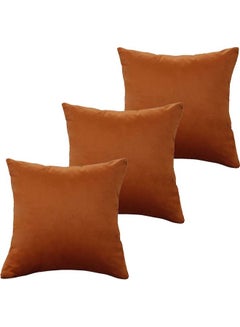 Buy 3-Piece Velvet Decorative Filled Cushion Brown in Saudi Arabia