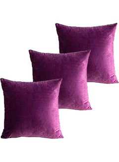 Buy 3-Piece Velvet Decorative Filled Cushion Purple 40x40cm in Saudi Arabia