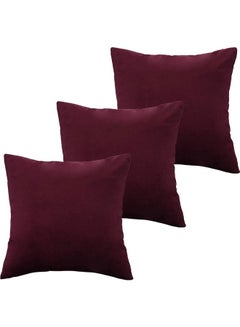 Buy 3-Piece Velvet Decorative Filled Cushion Red in Saudi Arabia