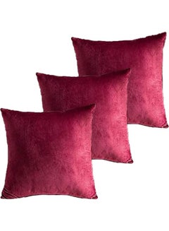 Buy 3-Piece Velvet Decorative Filled Cushion Red in Saudi Arabia