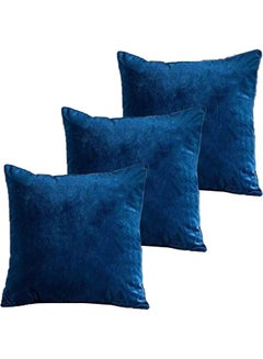 Buy 3-Piece Velvet Decorative Filled Cushion Blue in Saudi Arabia