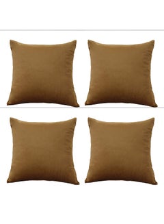 Buy 4-Piece Velvet Decorative Filled Cushion Brown 65x65cm in Saudi Arabia