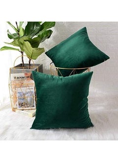 Buy 2-Piece Velvet Decorative Filled Cushion Green in Saudi Arabia