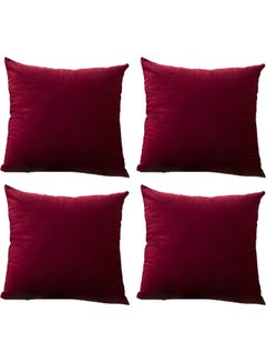 Buy 4-Piece Velvet Decorative Filled Cushion Red 30x30cm in Saudi Arabia