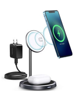 Buy 2-In-1 iPhone Magnetic Wireless Charger Stand for IPhone 13/12 & Apple AirPods Silver in Saudi Arabia