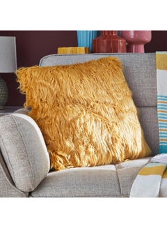 Buy Faux Sheep Skin Cushion Yellow 45x45cm in Saudi Arabia