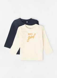 Buy Baby Slogan Print T-Shirt (Pack of 2) Navy/Cream in Saudi Arabia