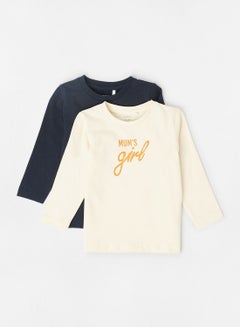 Buy Baby Slogan Print T-Shirt (Pack of 2) Navy/Cream in UAE